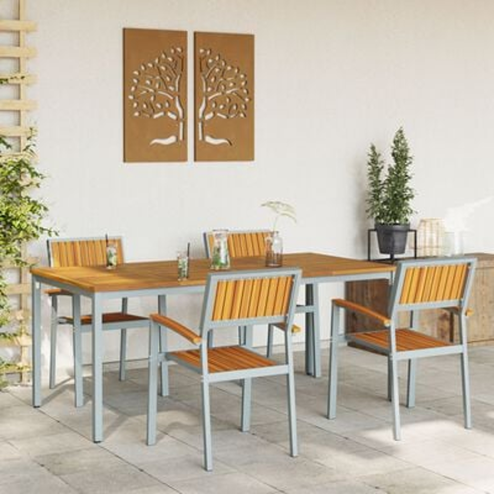 vidaXL Set de dining pentru grădină 5 piese din lemn solid de acacia și metal
