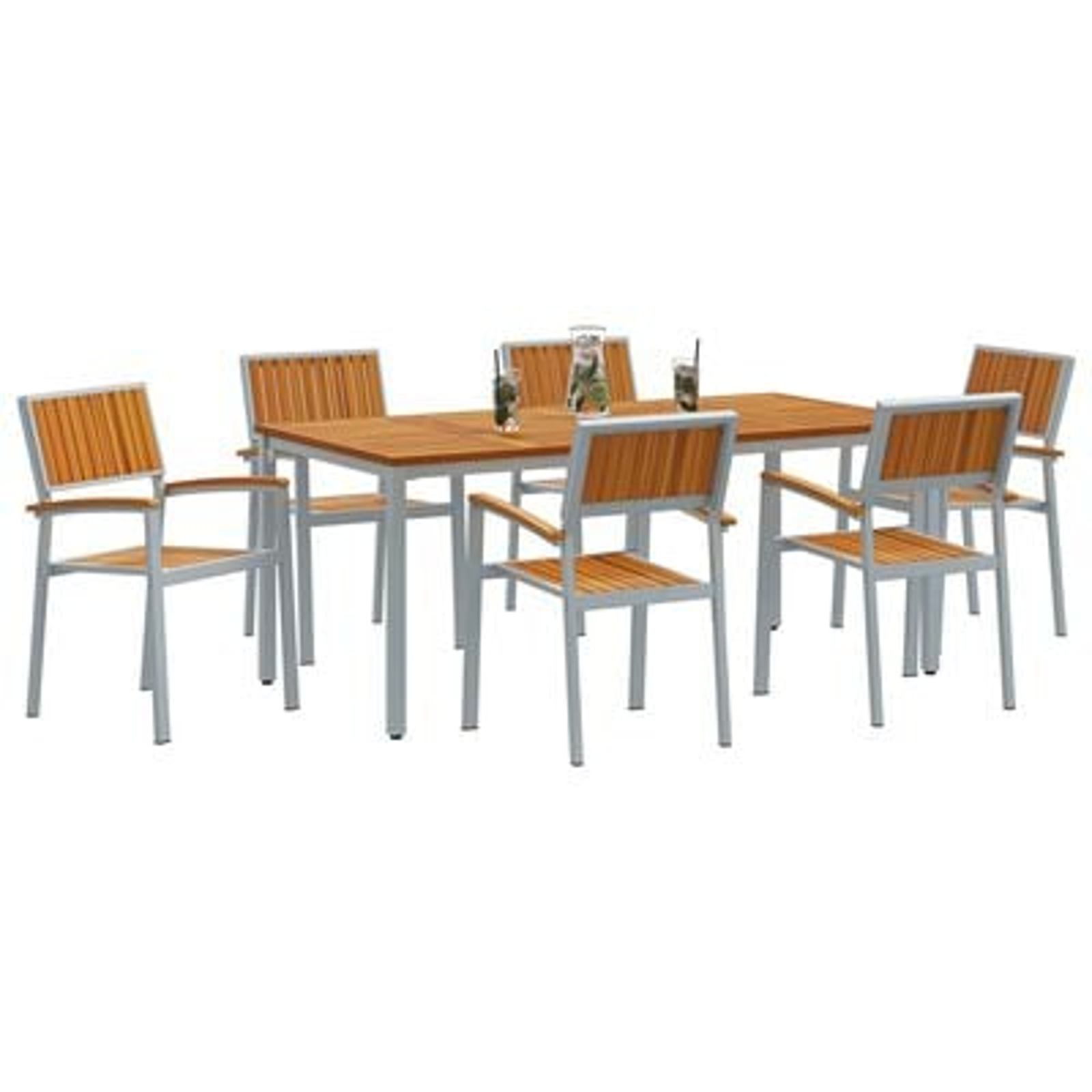 vidaXL Set de dining pentru grădină , 7 piese, din lemn solid de acacia și metal