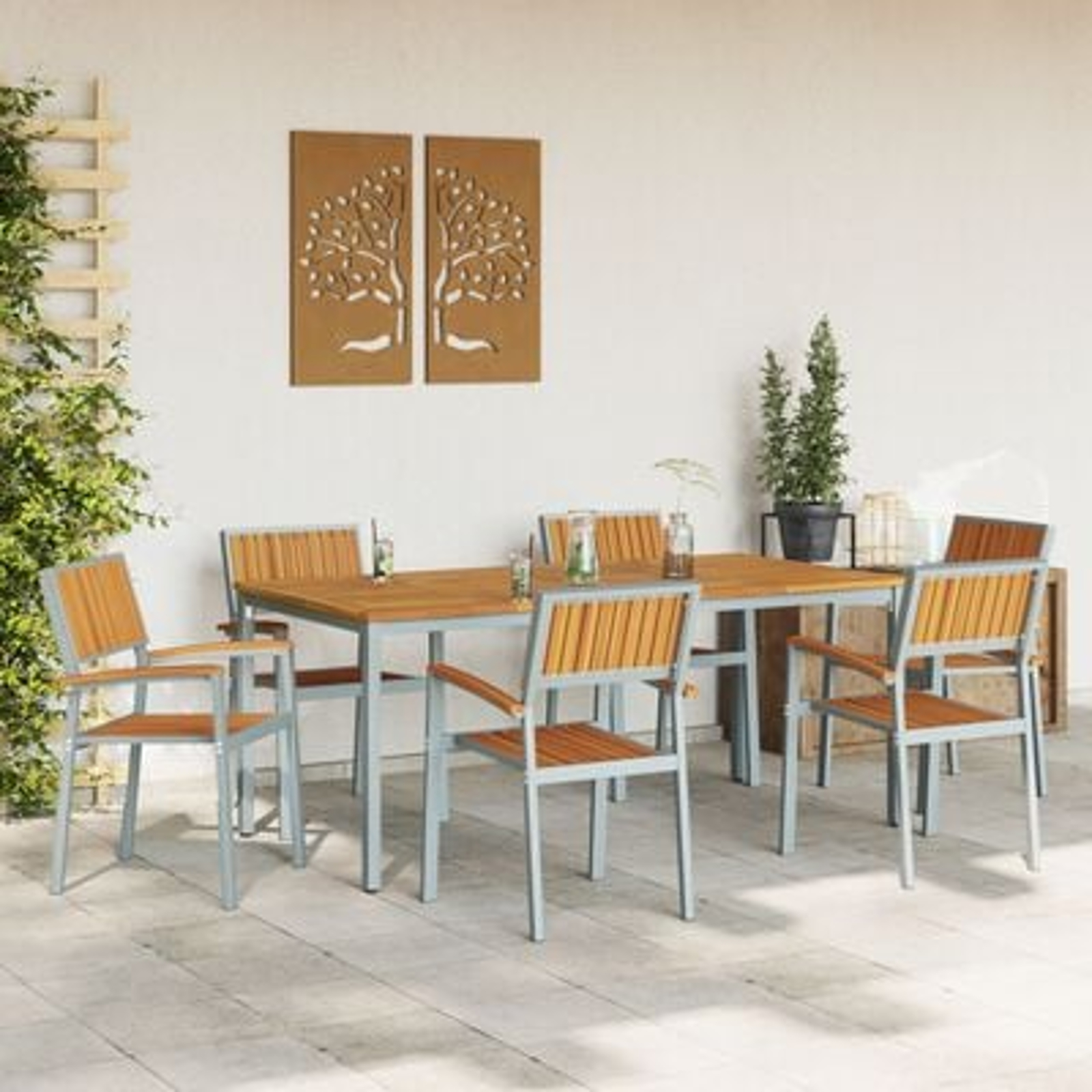 vidaXL Set de dining pentru grădină , 7 piese, din lemn solid de acacia și metal