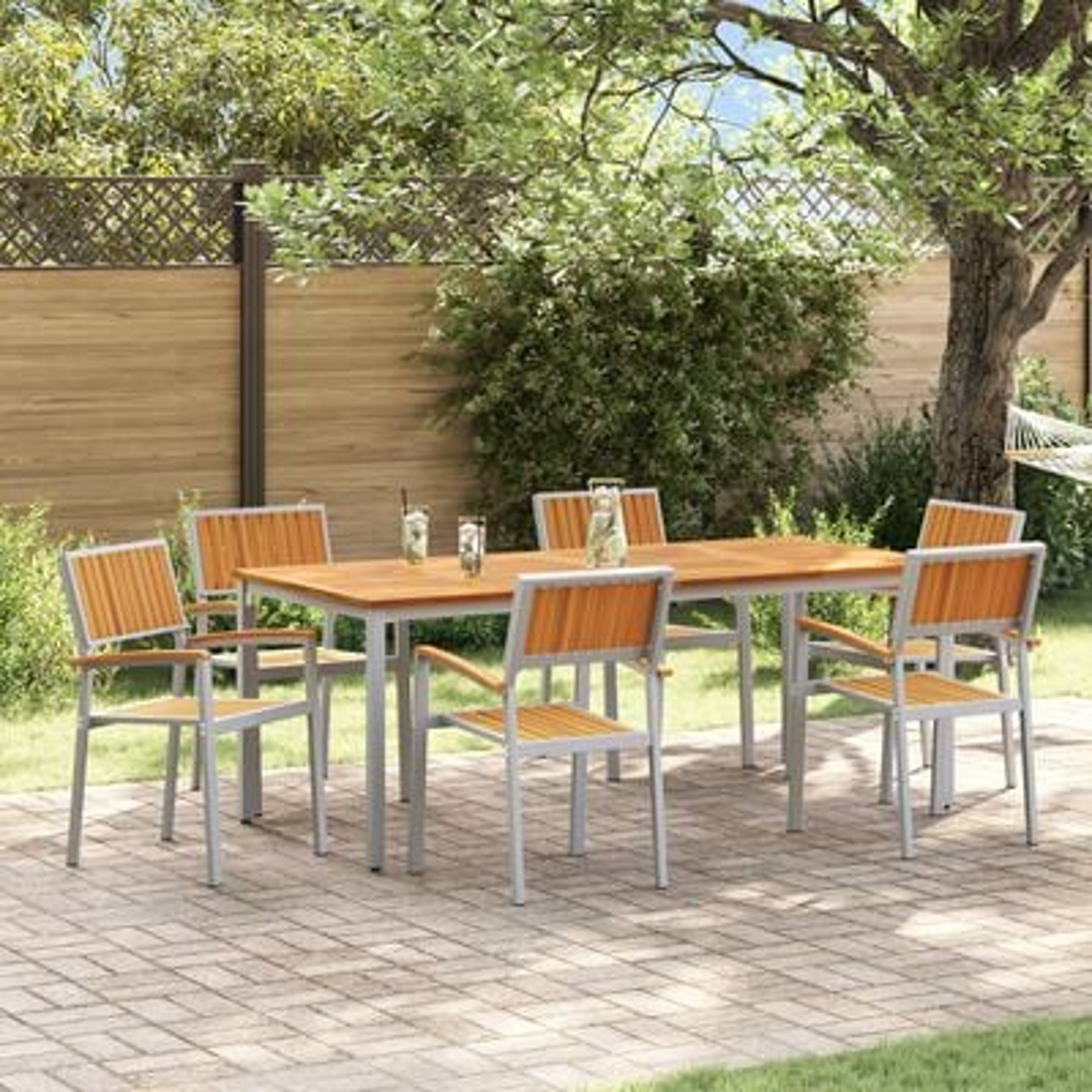 vidaXL Set de dining pentru grădină format din 7 piese din lemn masiv de acacia și metal vidaXL Set de dining pentru grădină format din 7 piese din lemn masiv de acacia și metal