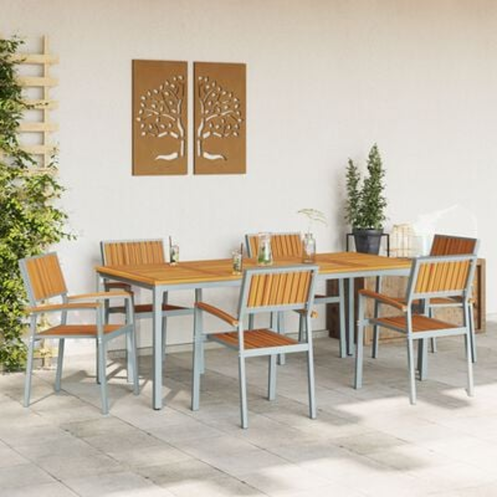 vidaXL Set de dining pentru grădină format din 7 piese din lemn masiv de acacia și metal vidaXL Set de dining pentru grădină format din 7 piese din lemn masiv de acacia și metal