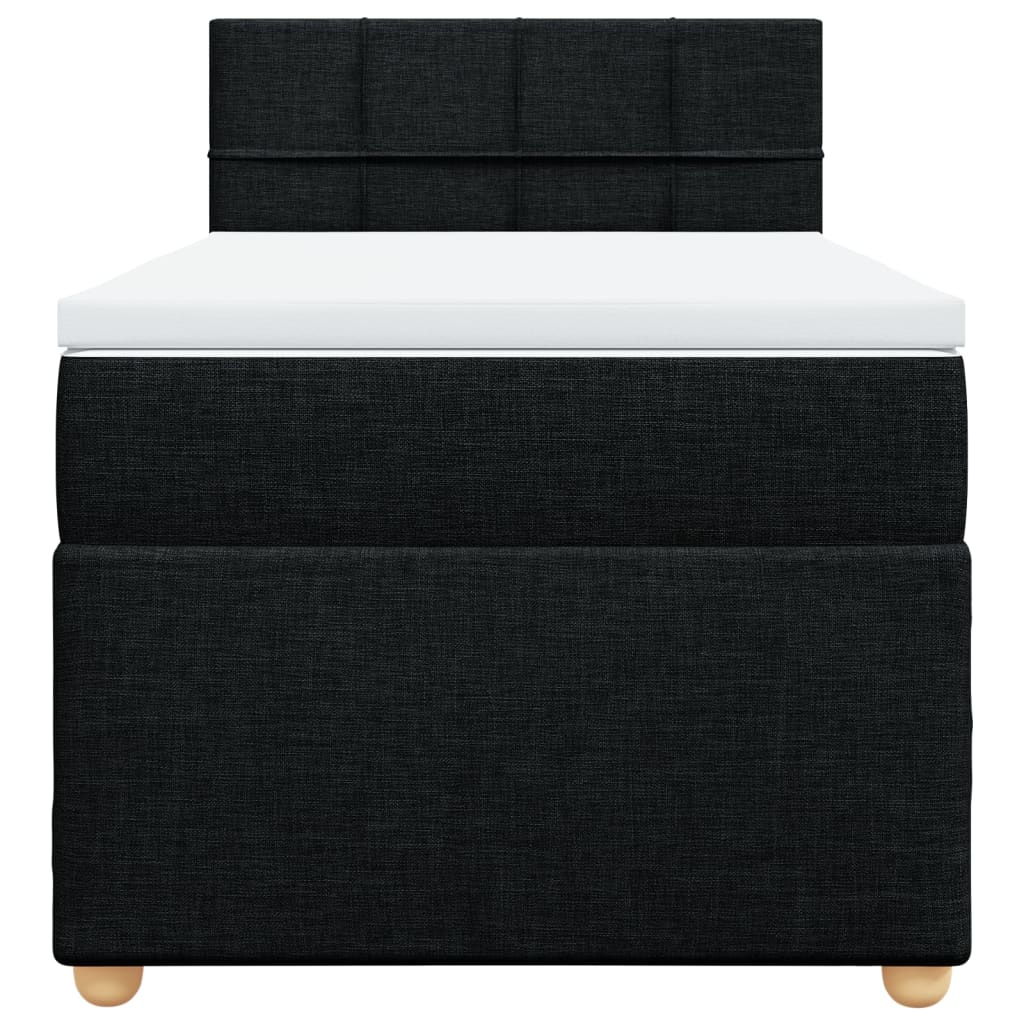 vidaXL Pat cu arcuri cu saltea, negru, de o persoană, textil vidaXL Pat cu arcuri cu saltea, negru, de o persoană, textil