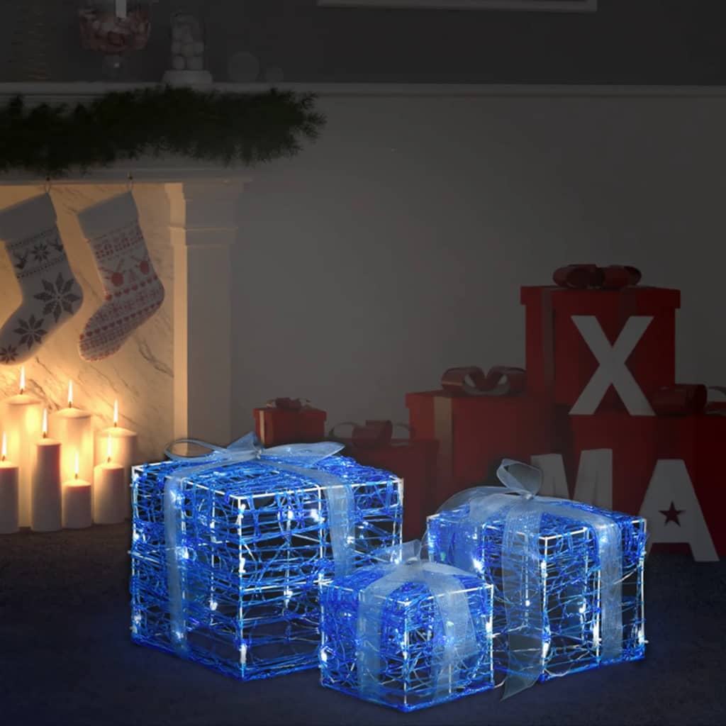 vidaXL Cutii cadou de Crăciun decorative, 3 buc., alb rece, acril vidaXL Cutii cadou de Crăciun decorative, 3 buc., alb rece, acril