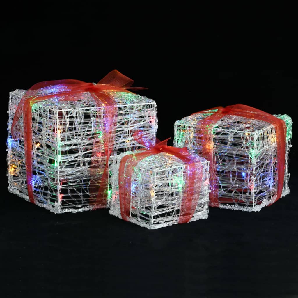 vidaXL Cutii cadou de Crăciun decorative, 3 buc., multicolor, acril