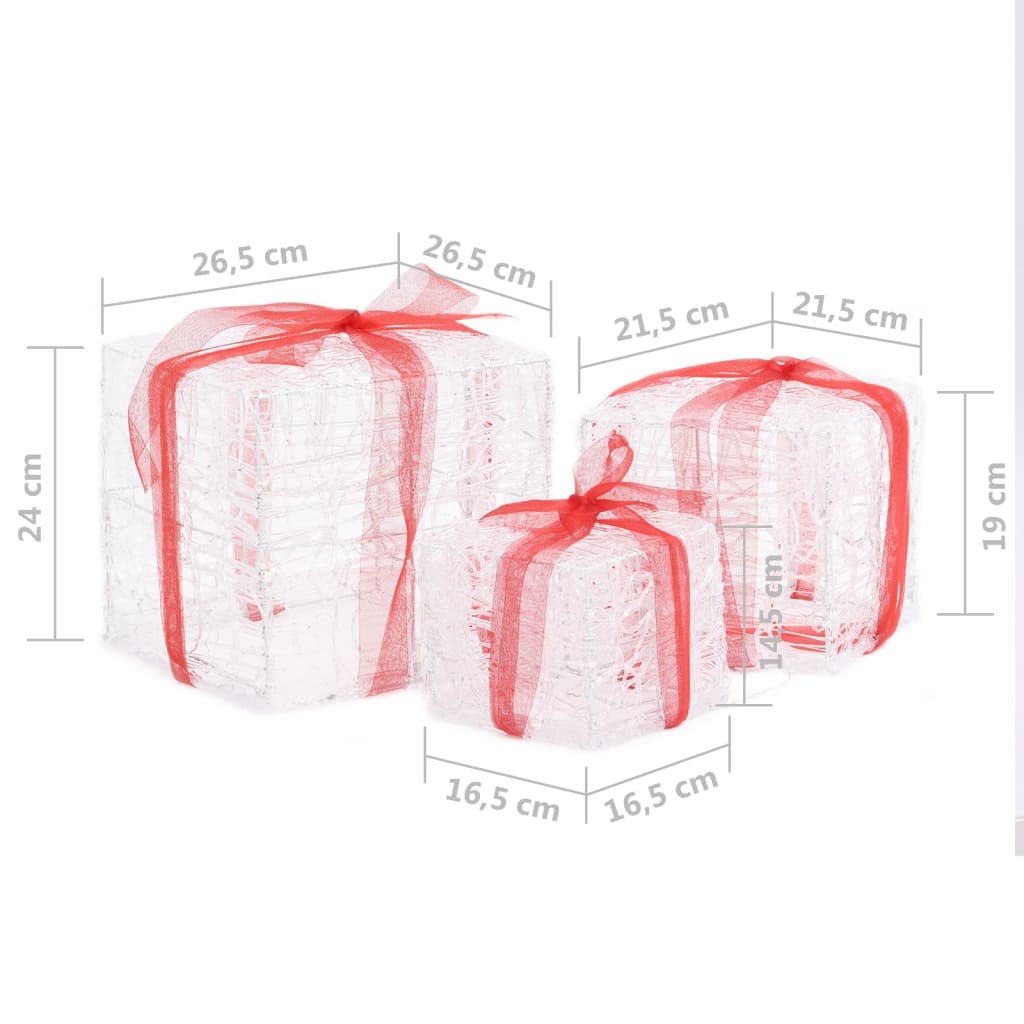 vidaXL Cutii cadou de Crăciun decorative, 3 buc., multicolor, acril