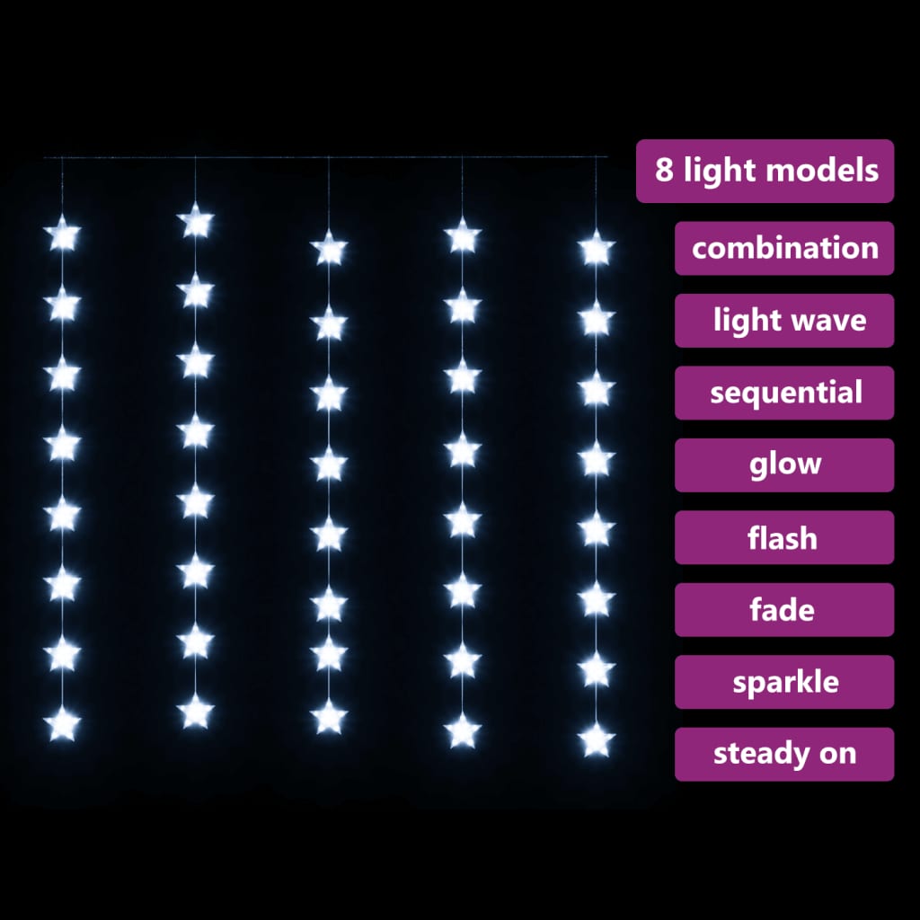 vidaXL Instalație lumini tip perdea stele 200 LED alb rece 8 funcții vidaXL Instalație lumini tip perdea stele 200 LED alb rece 8 funcții
