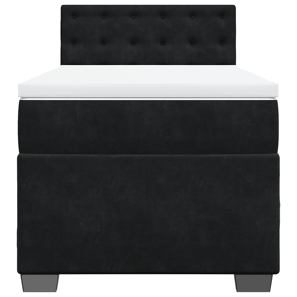 vidaXL Pat cu arcuri cu saltea, negru, de o persoană, catifea vidaXL Pat cu arcuri cu saltea, negru, de o persoană, catifea
