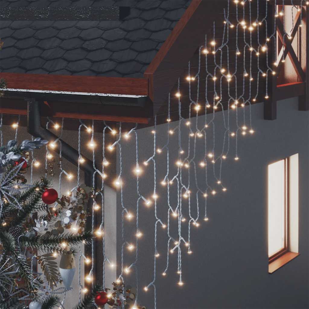 vidaXL Lumini de perdea tip gheață 400 LED-uri alb cald 10 m 8 funcții vidaXL Lumini de perdea tip gheață 400 LED-uri alb cald 10 m 8 funcții