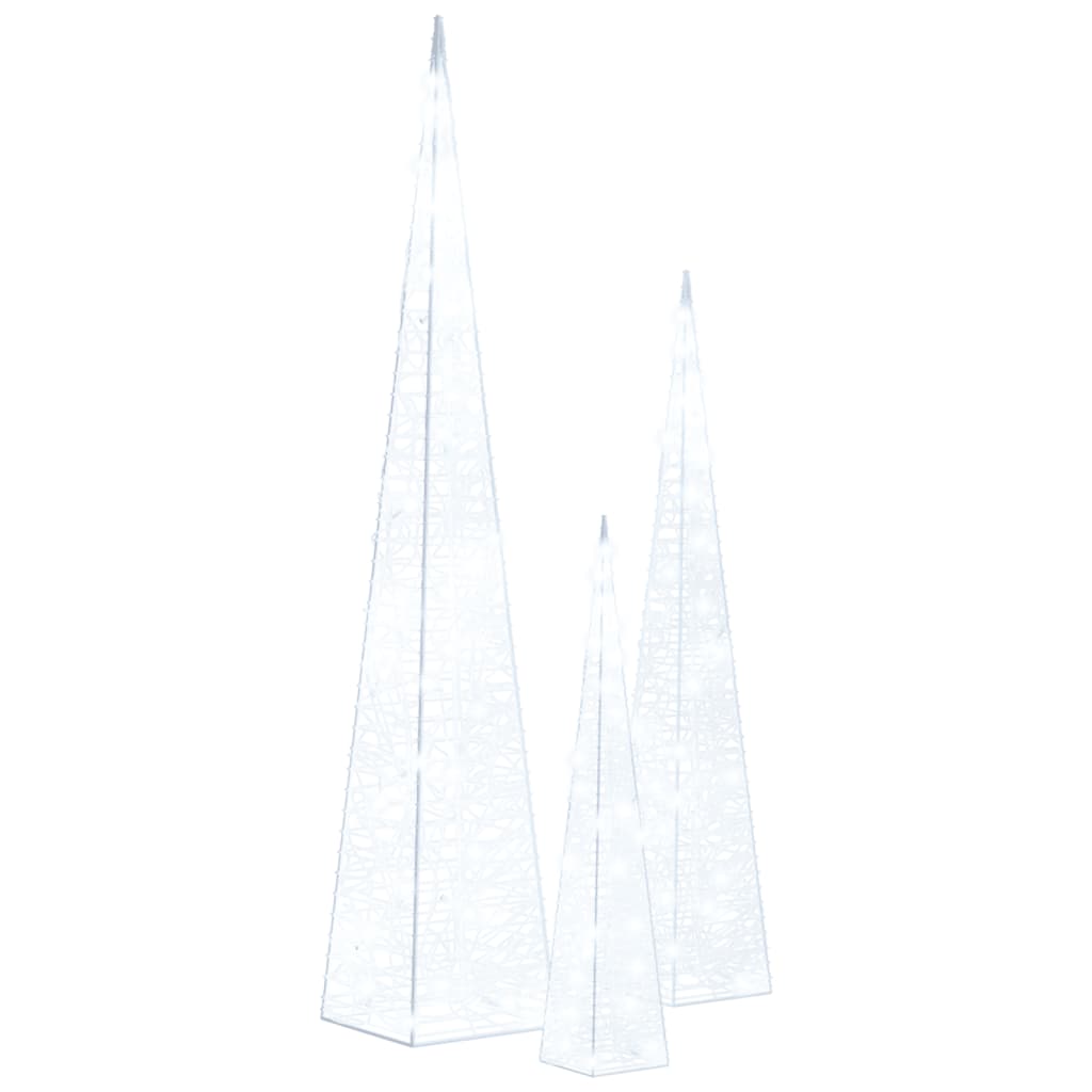 vidaXL Set conuri decorative cu LED-uri, alb rece, 30/45/60 cm, acril vidaXL Set conuri decorative cu LED-uri, alb rece, 30/45/60 cm, acril