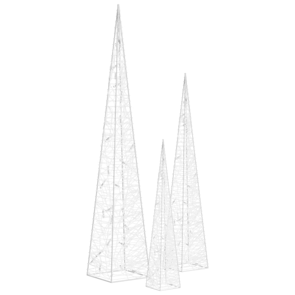 vidaXL Set conuri decorative cu LED-uri, alb rece, 30/45/60 cm, acril vidaXL Set conuri decorative cu LED-uri, alb rece, 30/45/60 cm, acril