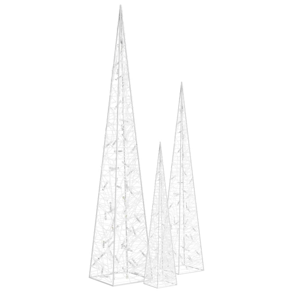 vidaXL Set conuri decorative cu LED-uri, alb rece, 60/90/120 cm, acril vidaXL Set conuri decorative cu LED-uri, alb rece, 60/90/120 cm, acril