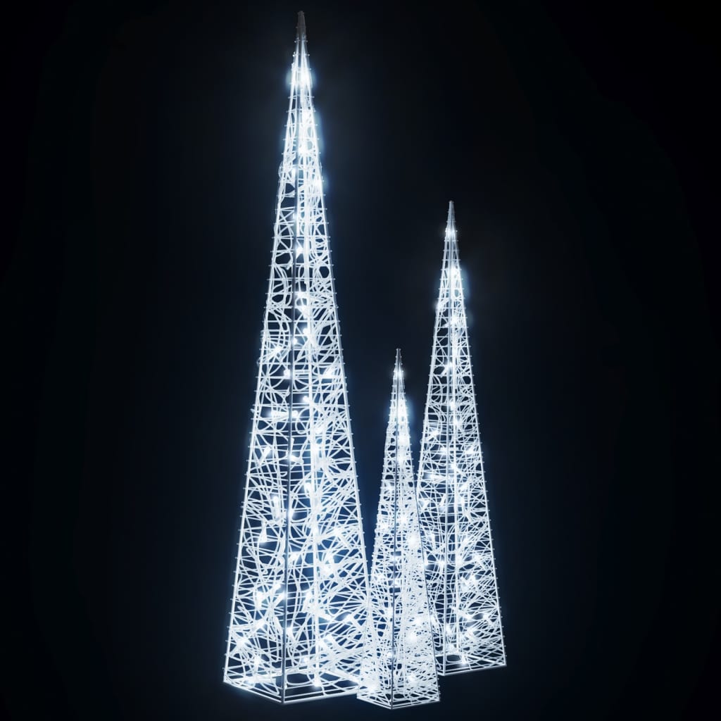 vidaXL Set conuri decorative cu LED-uri, alb rece, 60/90/120 cm, acril vidaXL Set conuri decorative cu LED-uri, alb rece, 60/90/120 cm, acril