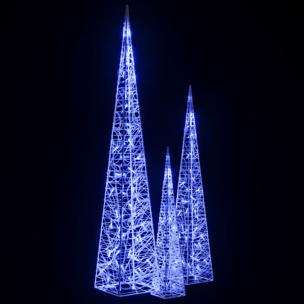 vidaXL Set conuri decorative cu LED-uri, albastru, 60/90/120 cm, acril