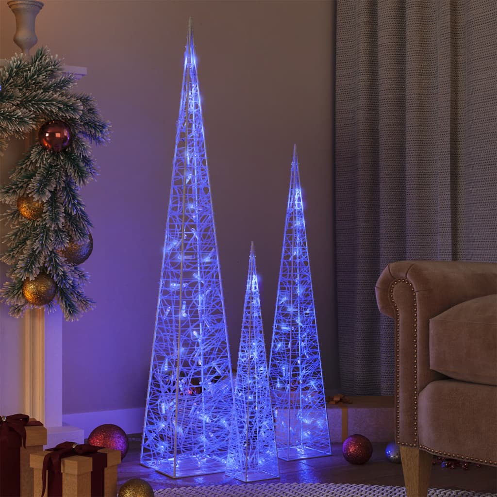 vidaXL Set conuri decorative cu LED-uri, albastru, 60/90/120 cm, acril