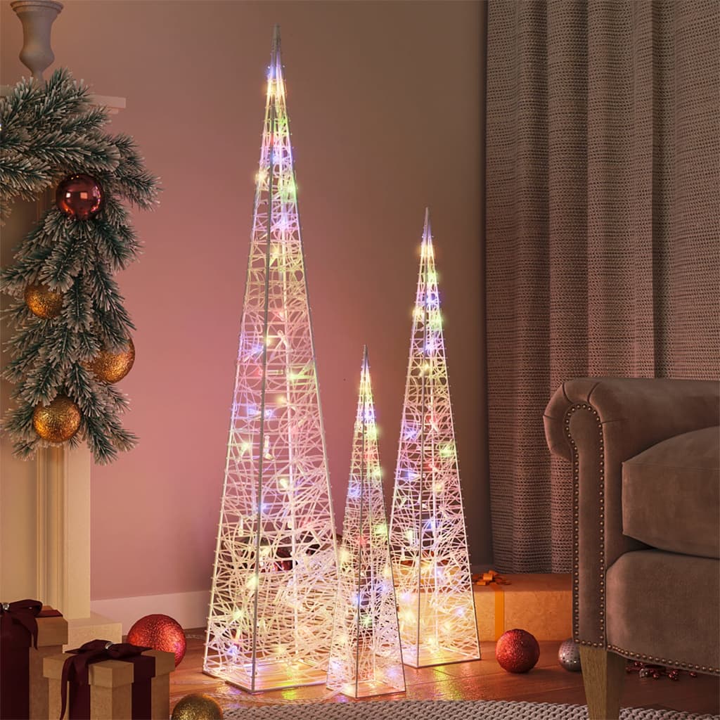 vidaXL Set conuri decorative cu LED-uri multicolor 60/90/120 cm acril vidaXL Set conuri decorative cu LED-uri multicolor 60/90/120 cm acril