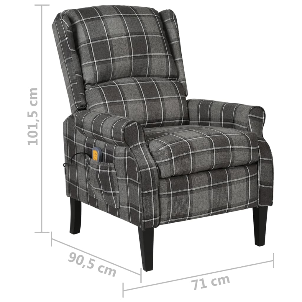 vidaXL Fotoliu de masaj rabatabil, gri, material textil vidaXL Fotoliu de masaj rabatabil, gri, material textil