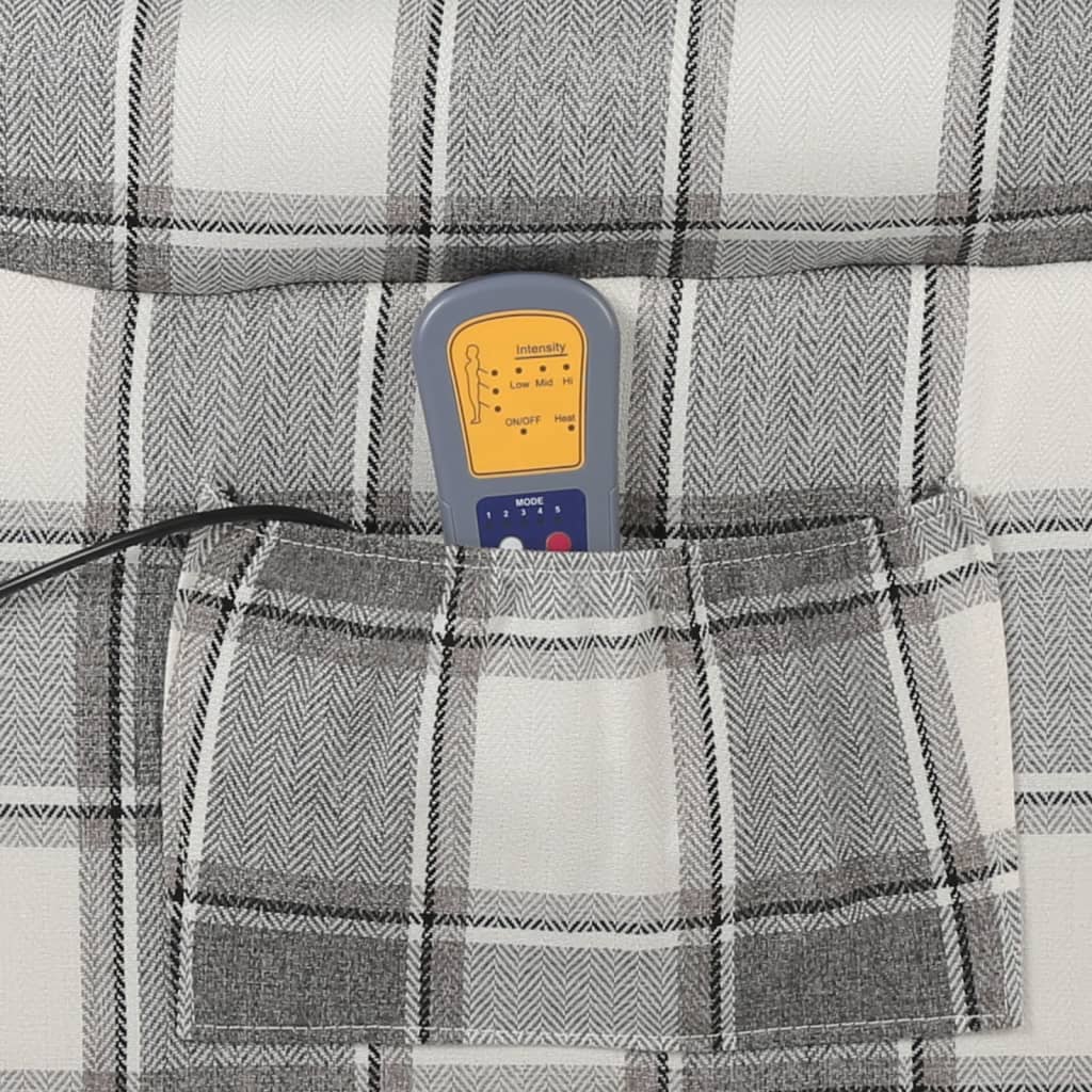 vidaXL Fotoliu de masaj rabatabil, alb gri, material textil vidaXL Fotoliu de masaj rabatabil, alb gri, material textil
