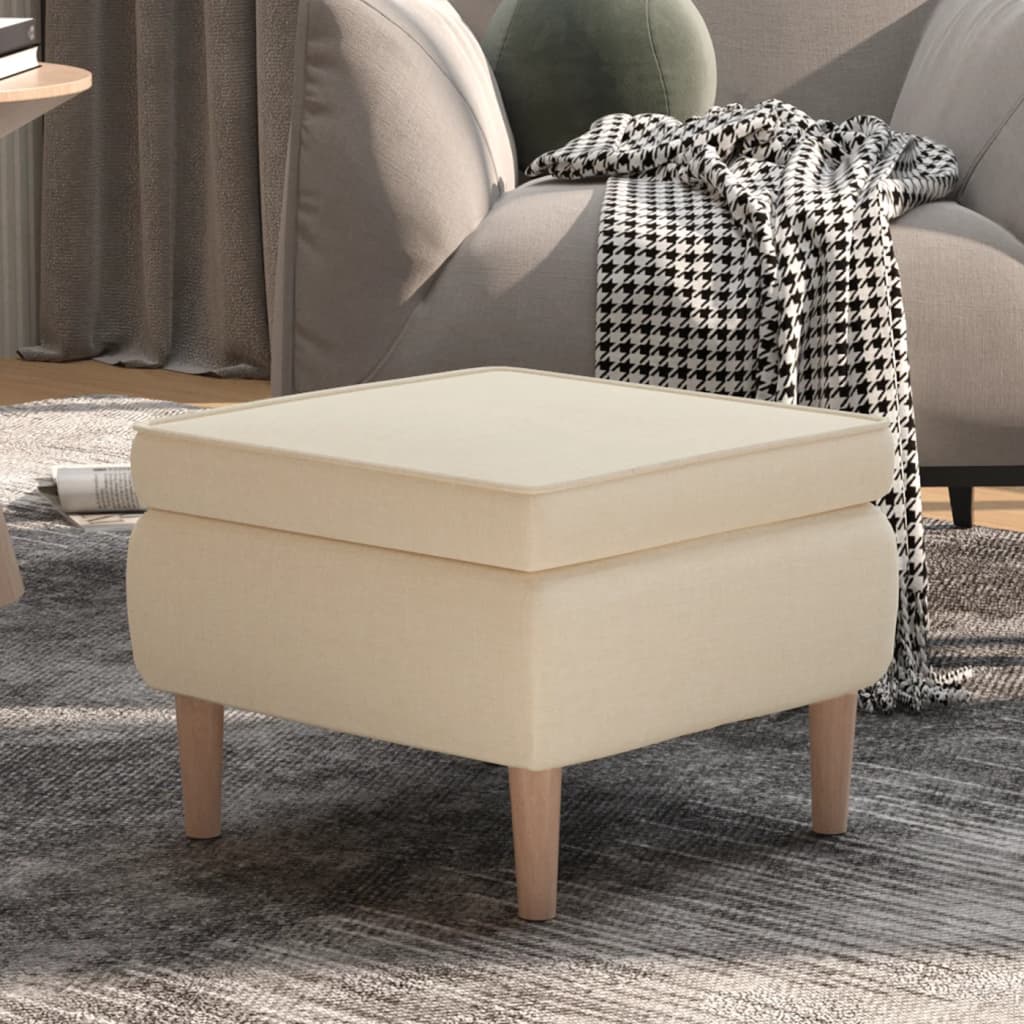 vidaXL Scaun cu picioare din lemn, crem, material textil vidaXL Scaun cu picioare din lemn, crem, material textil