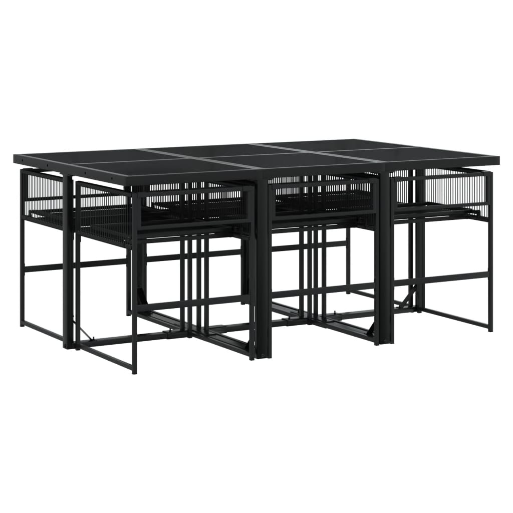 vidaXL Set mobilier de grădină cu perne, 7 piese, negru, poliratan vidaXL Set mobilier de grădină cu perne, 7 piese, negru, poliratan