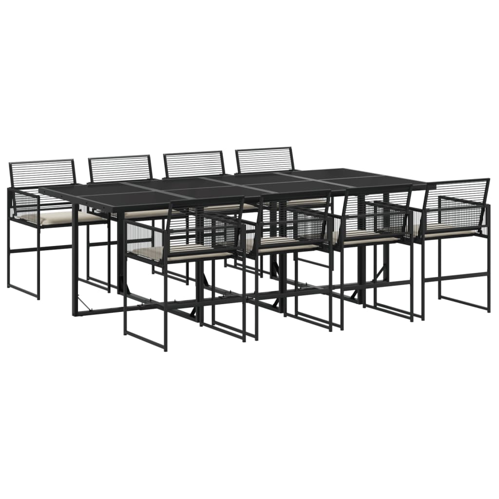 vidaXL Set mobilier de grădină cu perne, 9 piese, negru, poliratan