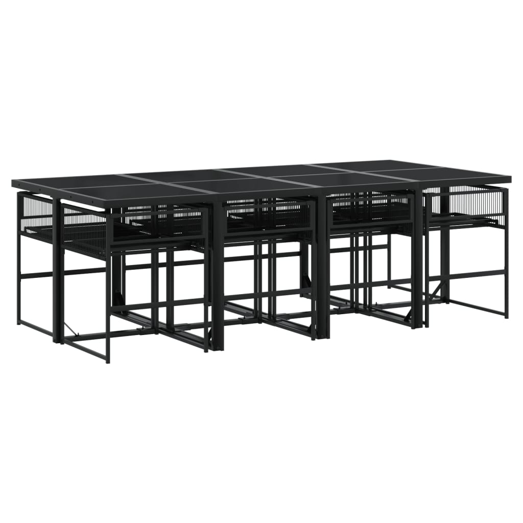 vidaXL Set mobilier de grădină cu perne, 9 piese, negru, poliratan