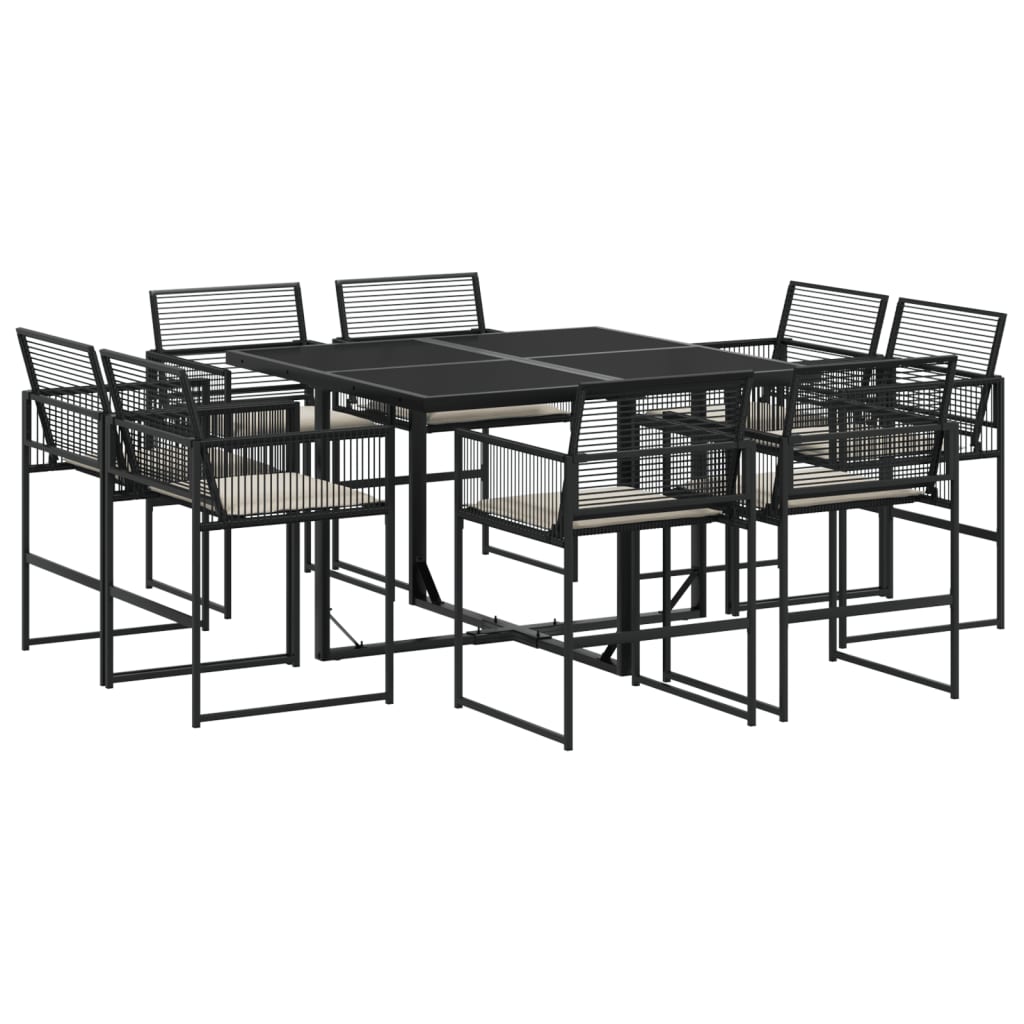 vidaXL Set mobilier de grădină cu perne, 9 piese, negru, poliratan vidaXL Set mobilier de grădină cu perne, 9 piese, negru, poliratan