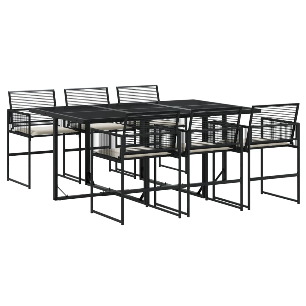 vidaXL Set mobilier de grădină cu perne, 7 piese, negru, poliratan vidaXL Set mobilier de grădină cu perne, 7 piese, negru, poliratan
