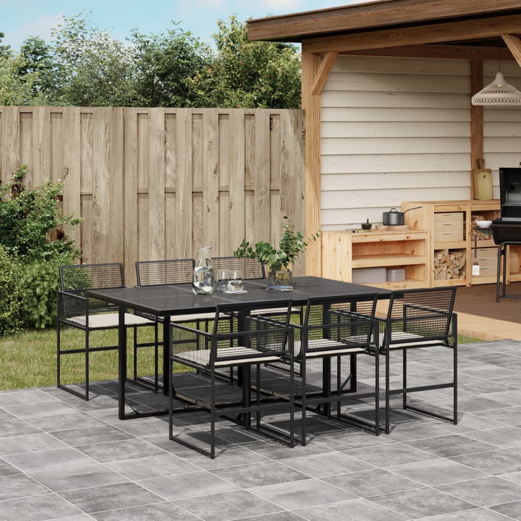 vidaXL Set mobilier de grădină cu perne, 7 piese, negru, poliratan vidaXL Set mobilier de grădină cu perne, 7 piese, negru, poliratan