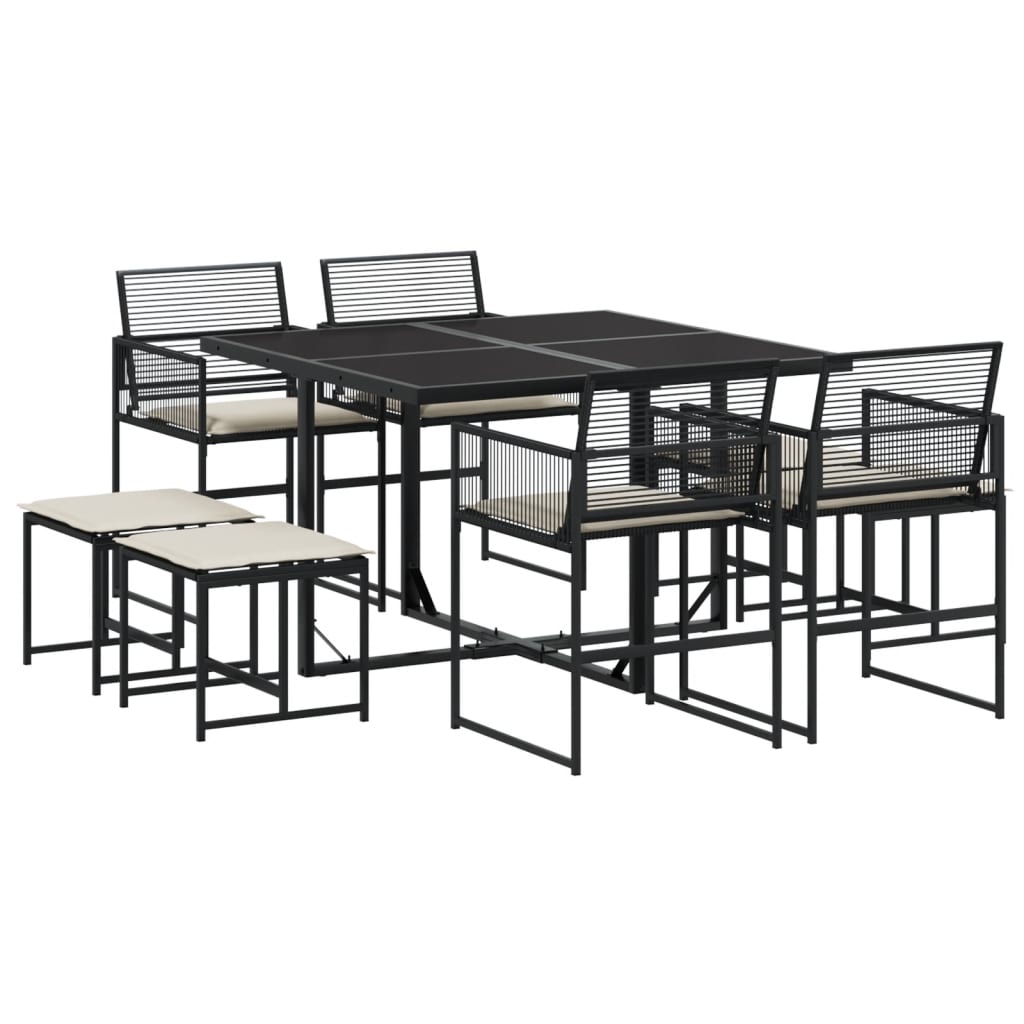 vidaXL Set mobilier de grădină cu perne, 9 piese, negru, poliratan