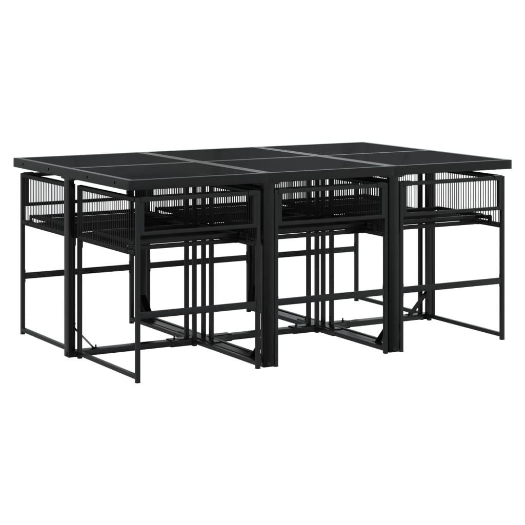 vidaXL Set mobilier de grădină, 7 piese, negru, poliratan