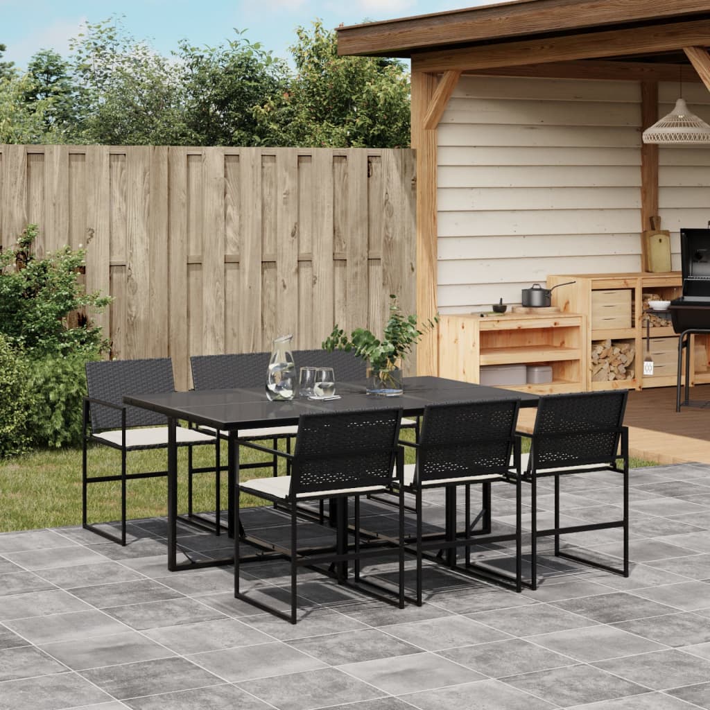 vidaXL Set mobilier de grădină cu perne, 7 piese, negru, poliratan vidaXL Set mobilier de grădină cu perne, 7 piese, negru, poliratan