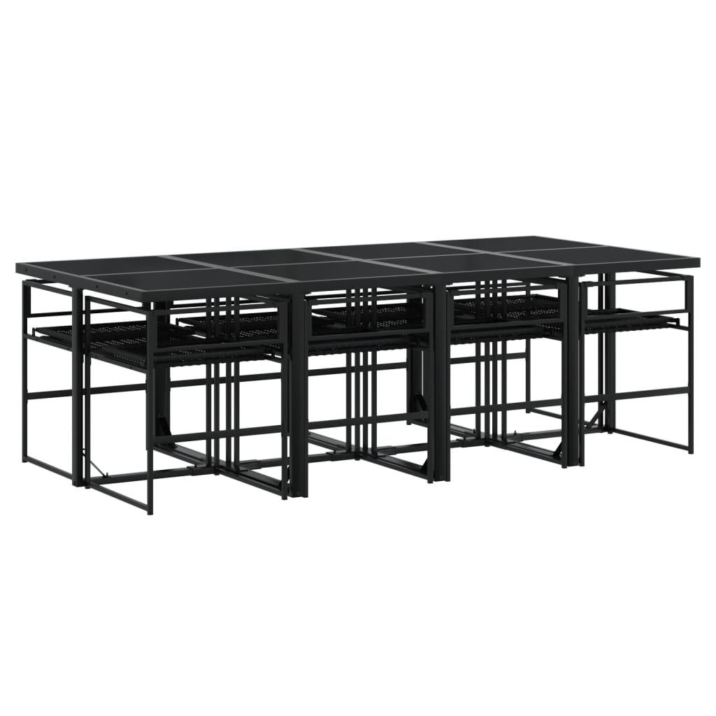 vidaXL Set mobilier de grădină cu perne, 9 piese, negru, poliratan vidaXL Set mobilier de grădină cu perne, 9 piese, negru, poliratan