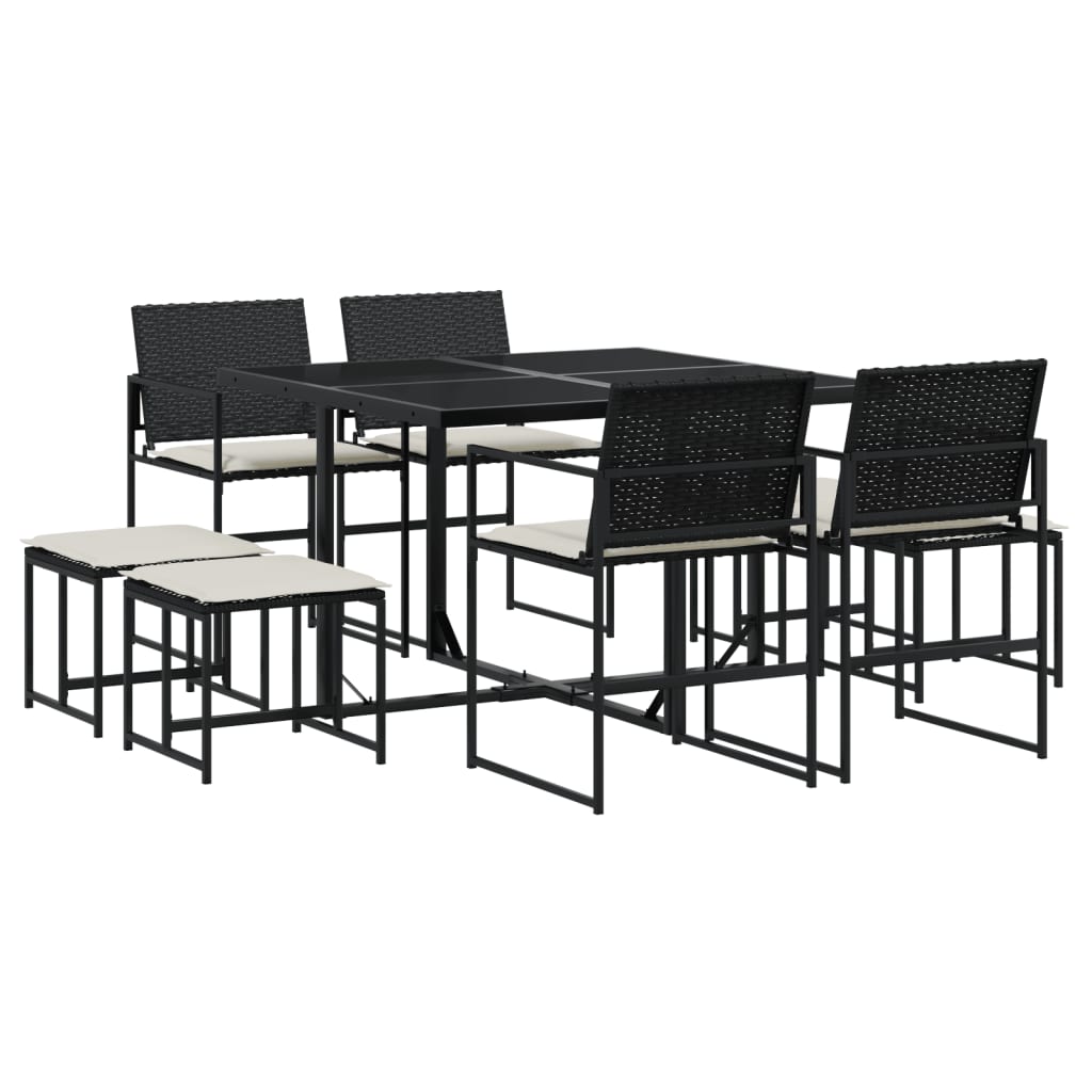 vidaXL Set mobilier de grădină cu perne, 9 piese, negru, poliratan vidaXL Set mobilier de grădină cu perne, 9 piese, negru, poliratan