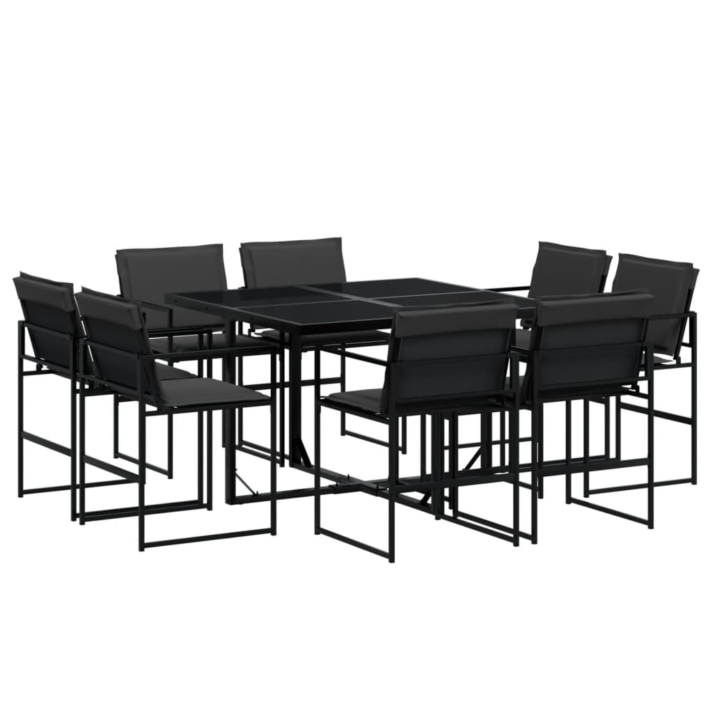 vidaXL Set mobilier de grădină, 9 piese, cu perne, negru, textilenă vidaXL Set mobilier de grădină, 9 piese, cu perne, negru, textilenă