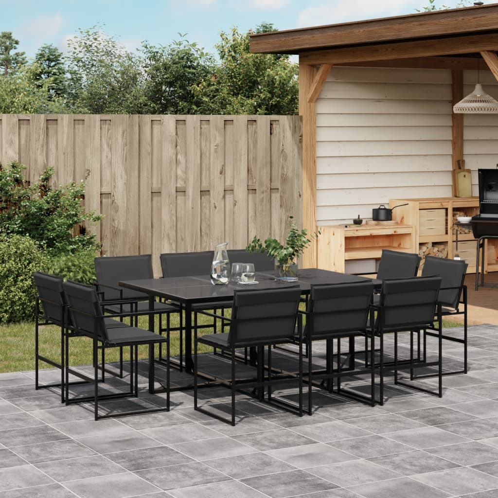 vidaXL Set mobilier de grădină, 11 piese, cu perne, negru, textilenă vidaXL Set mobilier de grădină, 11 piese, cu perne, negru, textilenă