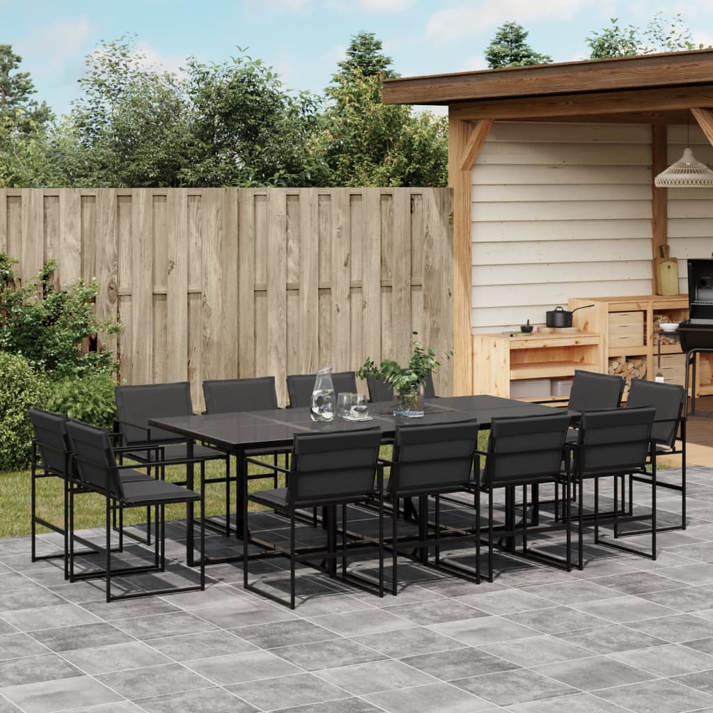 vidaXL Set mobilier de grădină, 13 piese, cu perne, negru, textilenă vidaXL Set mobilier de grădină, 13 piese, cu perne, negru, textilenă