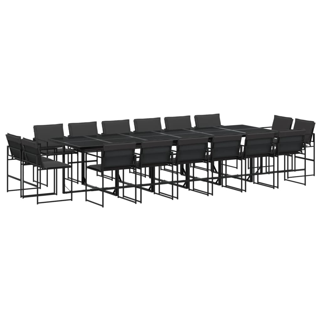 vidaXL Set mobilier de grădină, 17 piese, cu perne, negru, textilenă