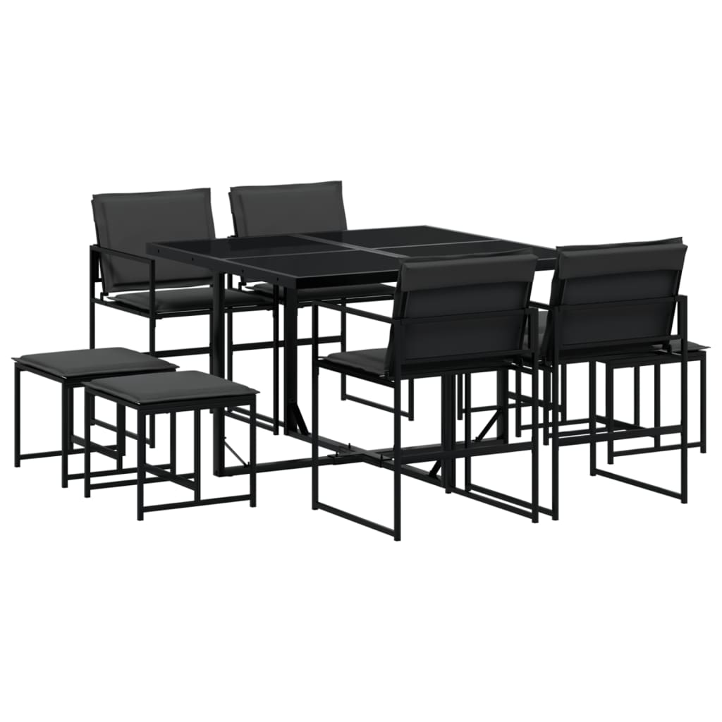 vidaXL Set mobilier de grădină, 9 piese, cu perne, negru, textilenă vidaXL Set mobilier de grădină, 9 piese, cu perne, negru, textilenă
