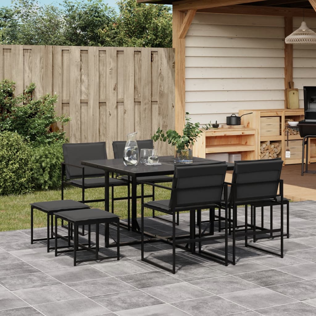 vidaXL Set mobilier de grădină, 9 piese, cu perne, negru, textilenă vidaXL Set mobilier de grădină, 9 piese, cu perne, negru, textilenă