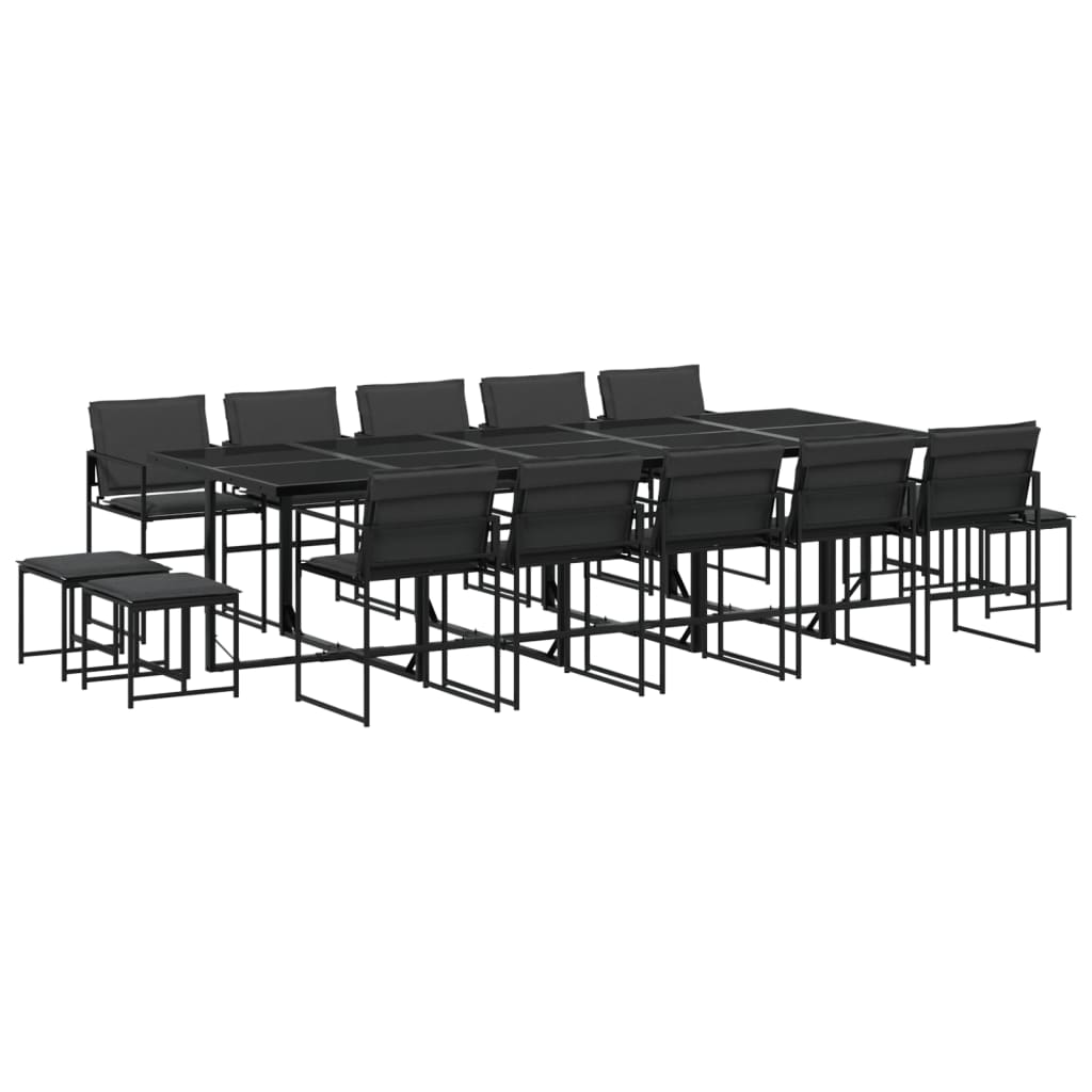 vidaXL Set mobilier de grădină, 15 piese, cu perne, negru, textilenă