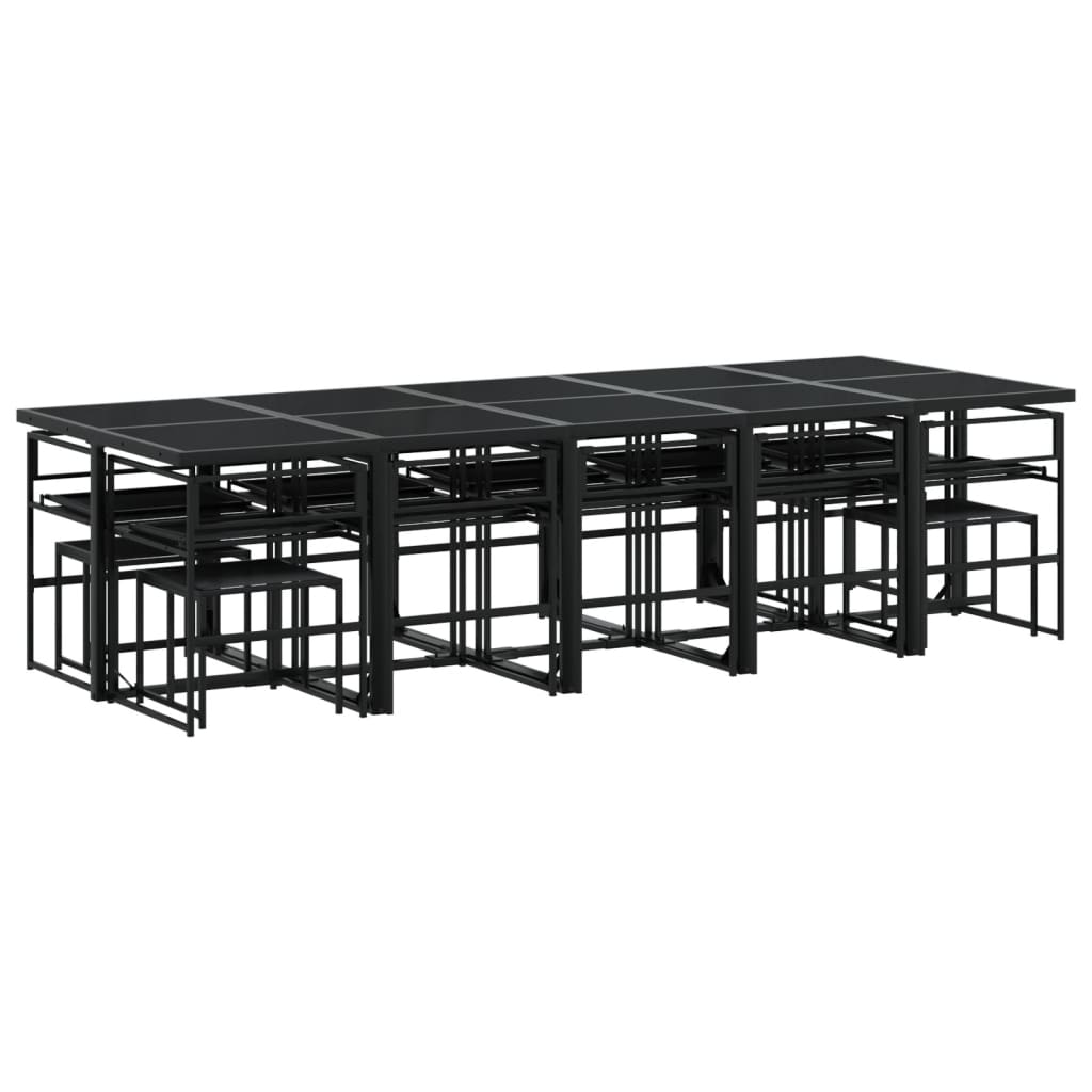 vidaXL Set mobilier de grădină, 15 piese, cu perne, negru, textilenă
