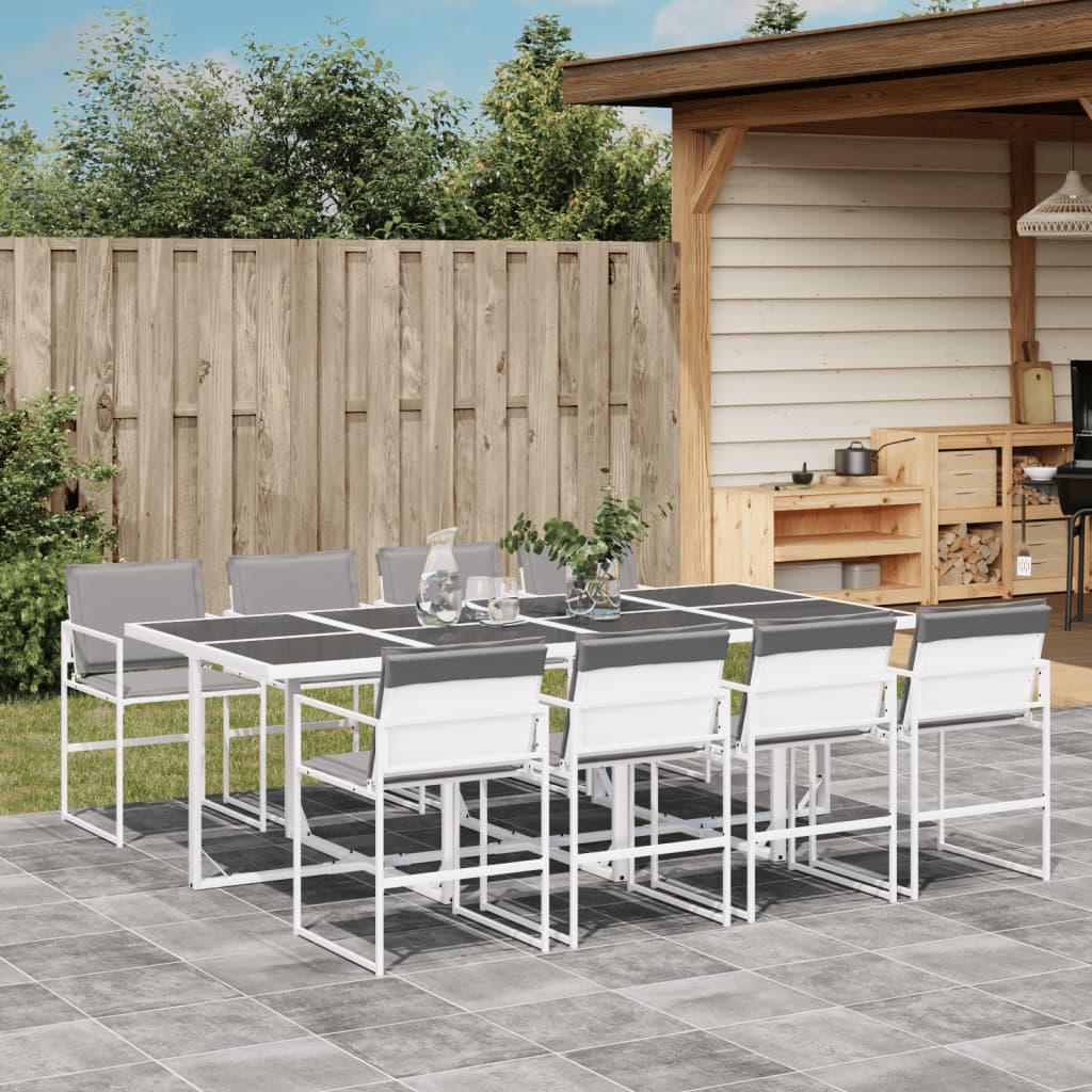 vidaXL Set mobilier de grădină, 9 piese, cu perne, alb, textilenă vidaXL Set mobilier de grădină, 9 piese, cu perne, alb, textilenă