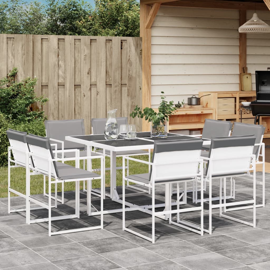 vidaXL Set mobilier de grădină, 9 piese, cu perne, alb, textilenă vidaXL Set mobilier de grădină, 9 piese, cu perne, alb, textilenă
