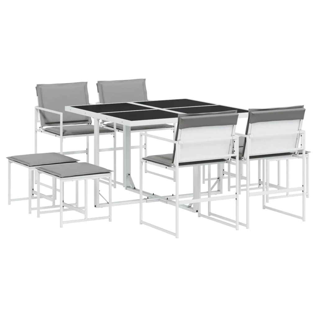 vidaXL Set mobilier de grădină, 9 piese, cu perne, alb, textilenă vidaXL Set mobilier de grădină, 9 piese, cu perne, alb, textilenă