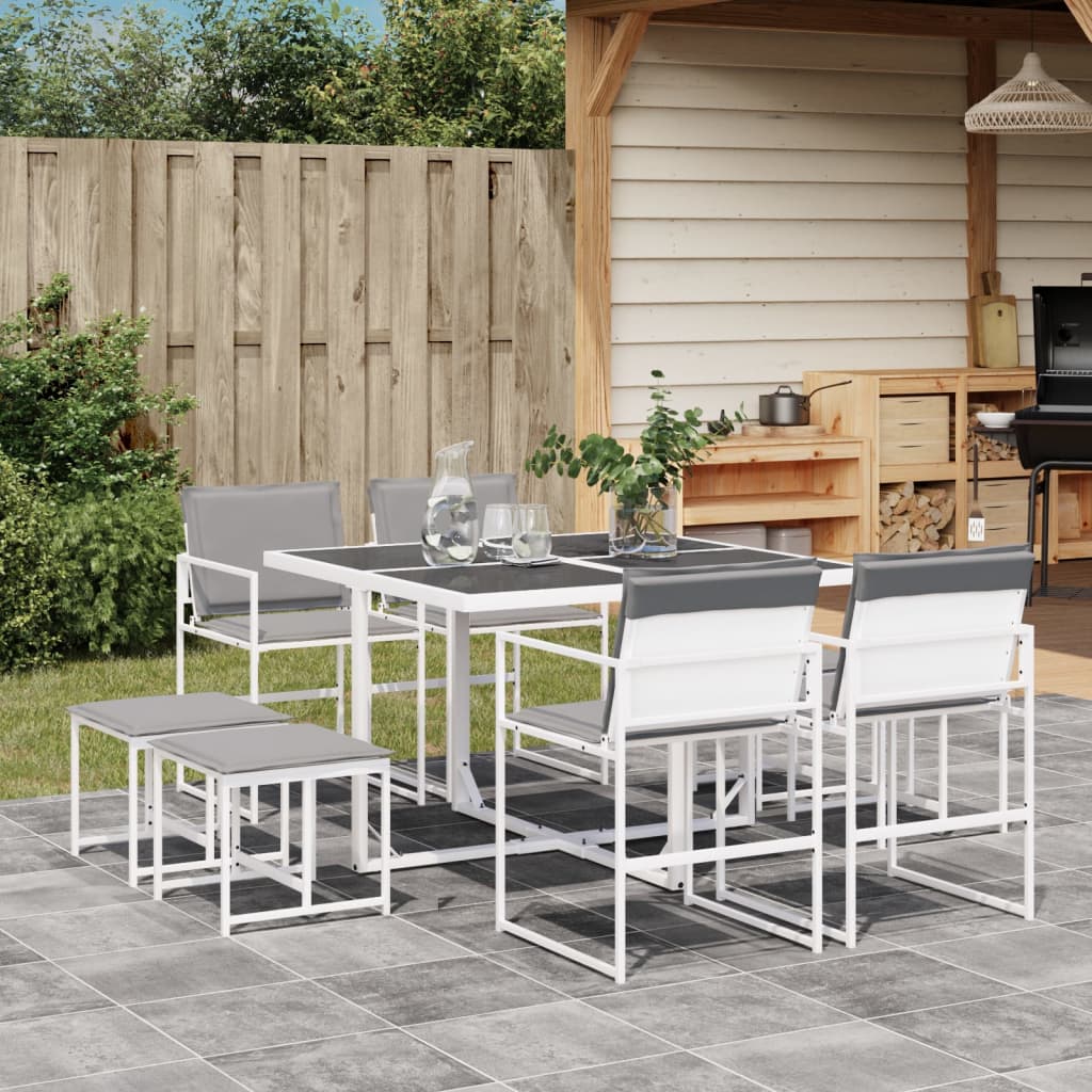 vidaXL Set mobilier de grădină, 9 piese, cu perne, alb, textilenă vidaXL Set mobilier de grădină, 9 piese, cu perne, alb, textilenă
