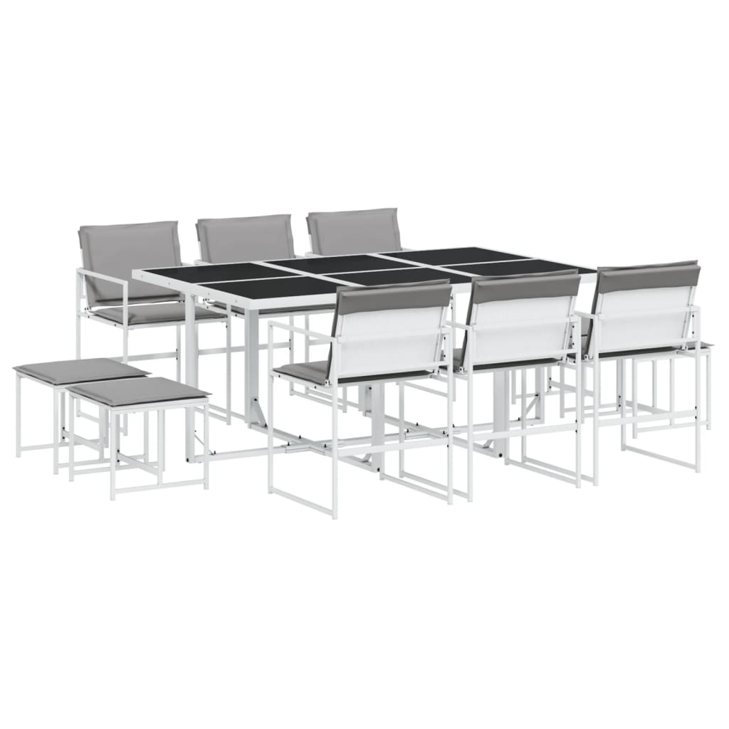 vidaXL Set mobilier de grădină, 11 piese, cu perne, alb, textilenă vidaXL Set mobilier de grădină, 11 piese, cu perne, alb, textilenă