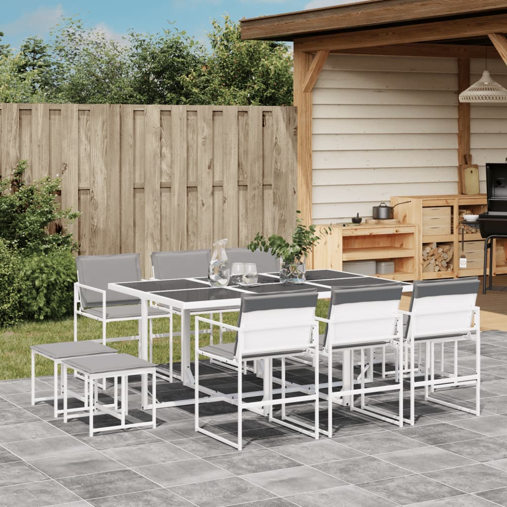 vidaXL Set mobilier de grădină, 11 piese, cu perne, alb, textilenă vidaXL Set mobilier de grădină, 11 piese, cu perne, alb, textilenă