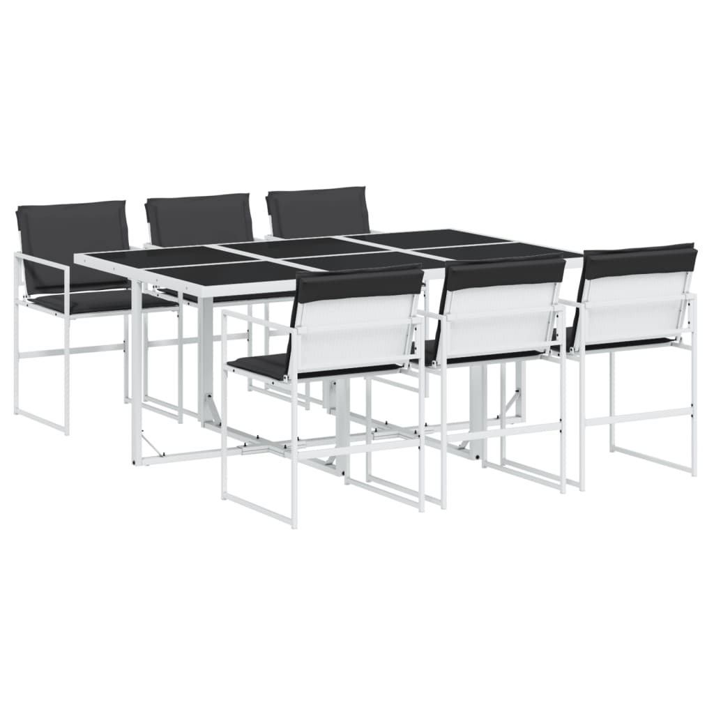 vidaXL Set mobilier de grădină, 7 piese, cu perne, alb, textilenă