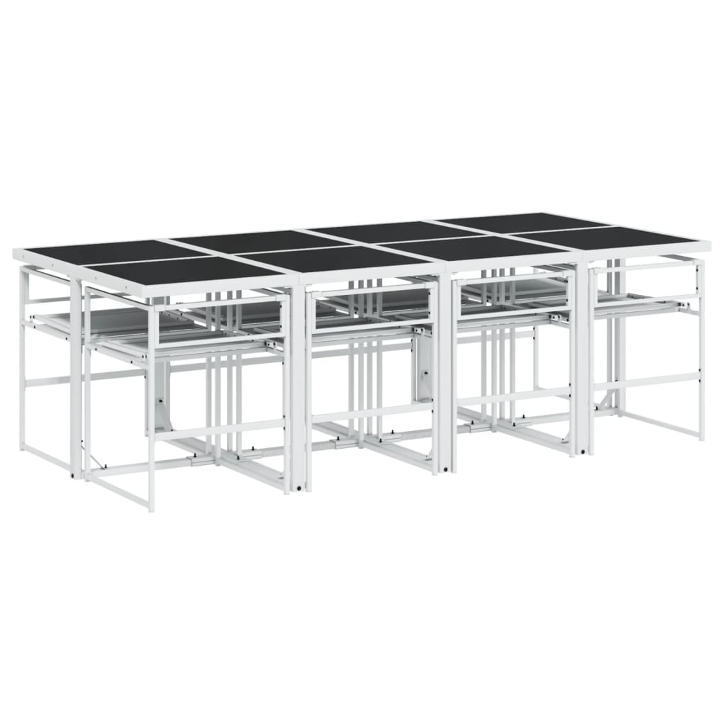 vidaXL Set mobilier de grădină, 9 piese, cu perne, alb, textilenă