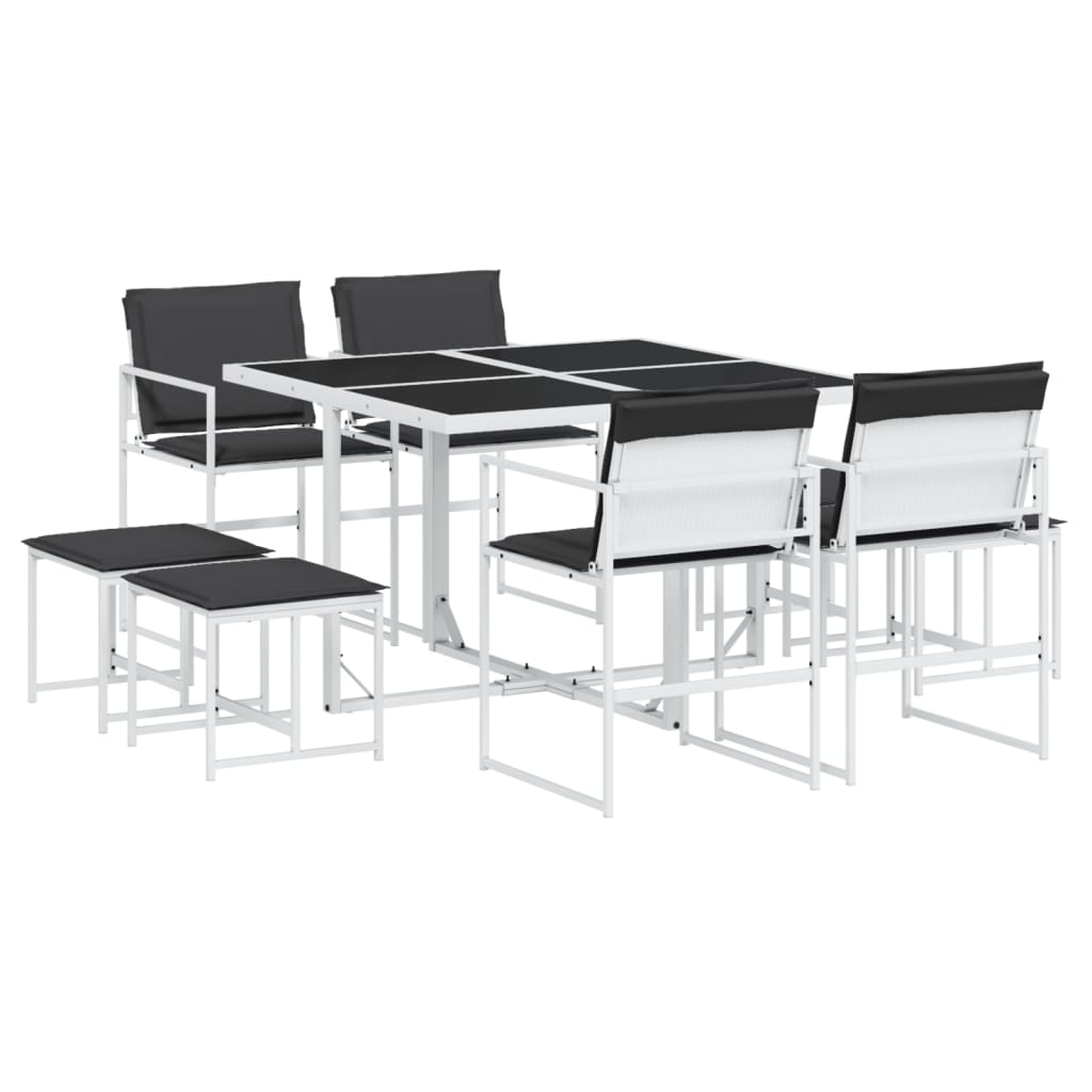 vidaXL Set mobilier de grădină, 9 piese, cu perne, alb, textilenă